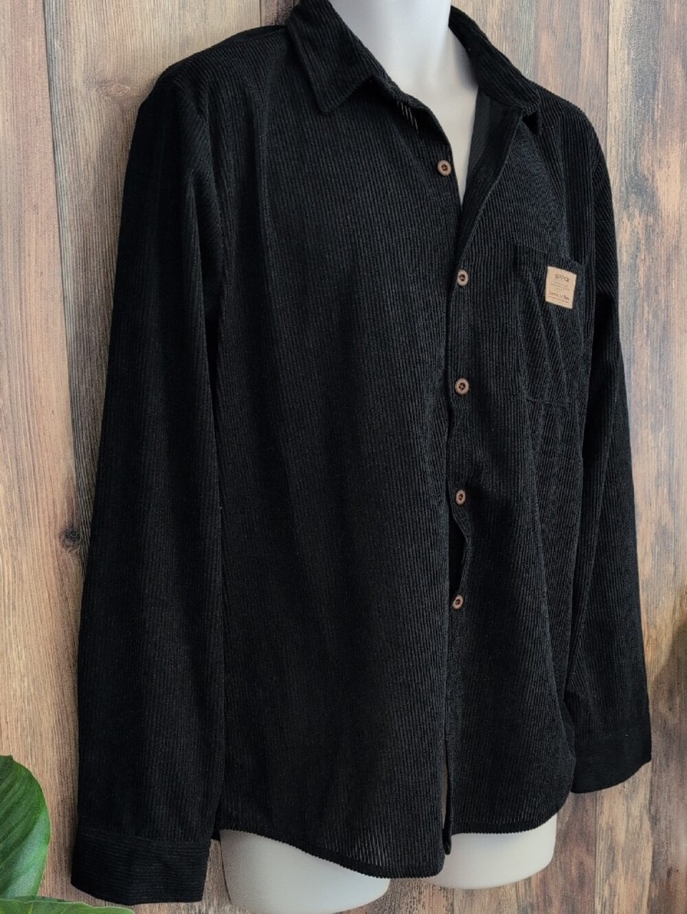 SHEIN Ribbed Covecta Base Corduroy Long-Sleeve Button-Down Shirt L Q327